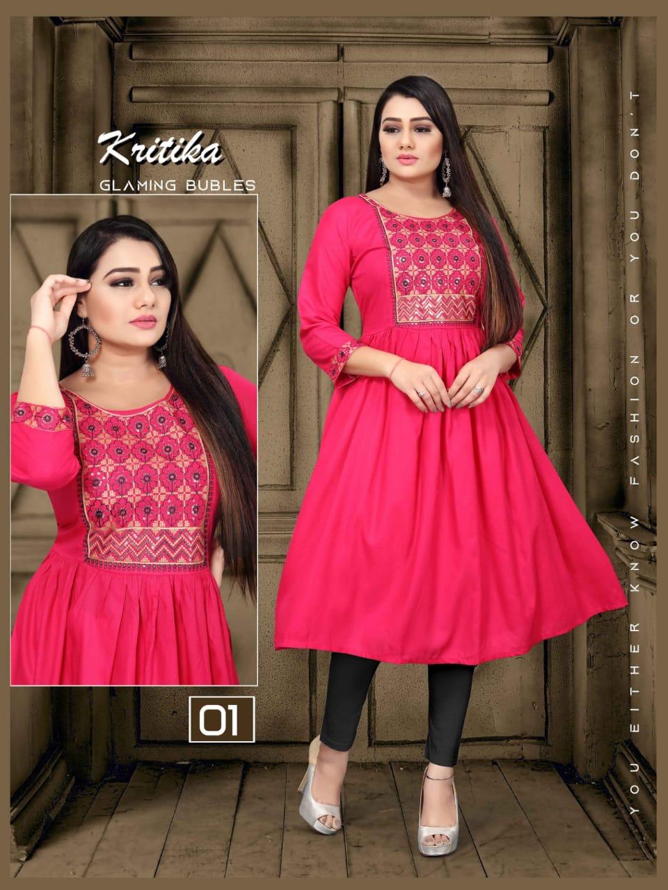 Kritika 01 Latest Designer Ethnic Wear Rayon Embroidery Kurti Collection